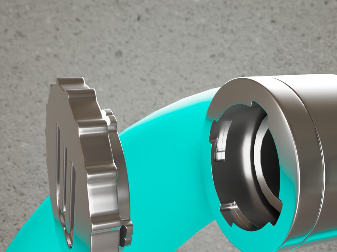 Closer view of the wristraw twist-lock mechanism, cap partway open