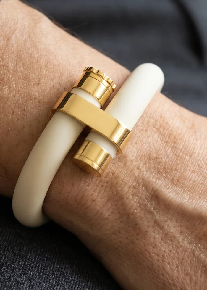 wristraw in Ivory with a Gold clasp, worn on the wrist